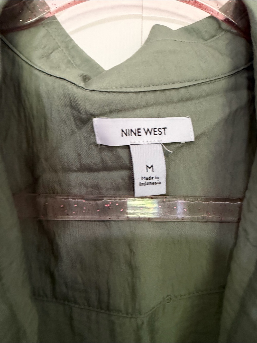 Nine West Olive Green Button-Front Midi Shirt Dress - Picture 2 of 3